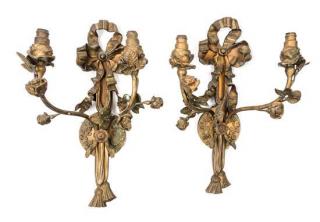 Appraisal: A Pair of Neoclassical Bronze Two-Light Sconces early th century