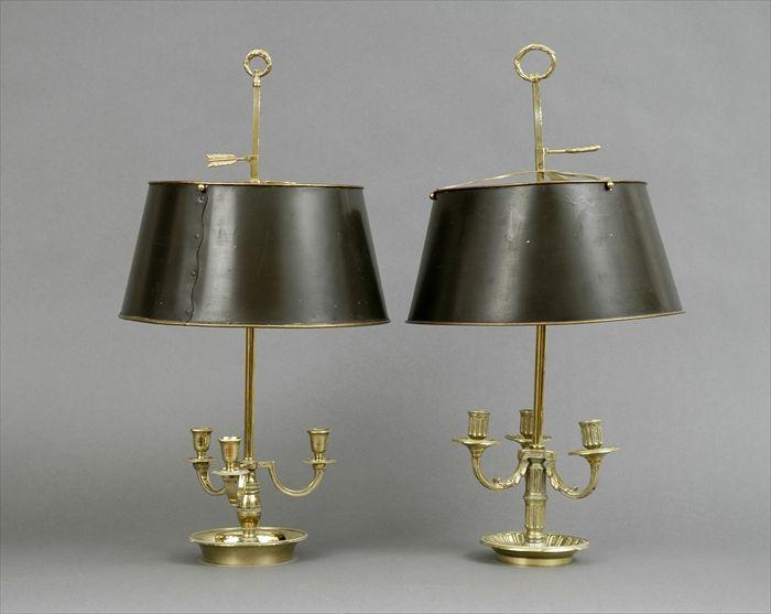 Appraisal: Pair of Louis XVI-Style Brass Three-Light Boulliotte Lamps in in