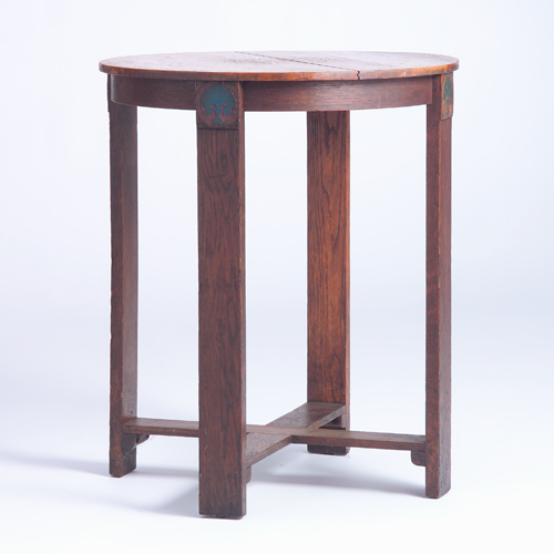 Appraisal: Arts Crafts lamp table with circular top over cross stretchers