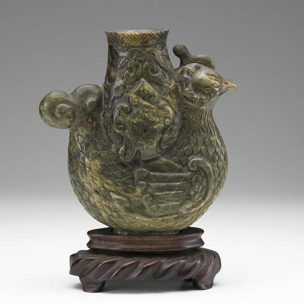 Appraisal: Spinach jade carving of a vase in the shape of