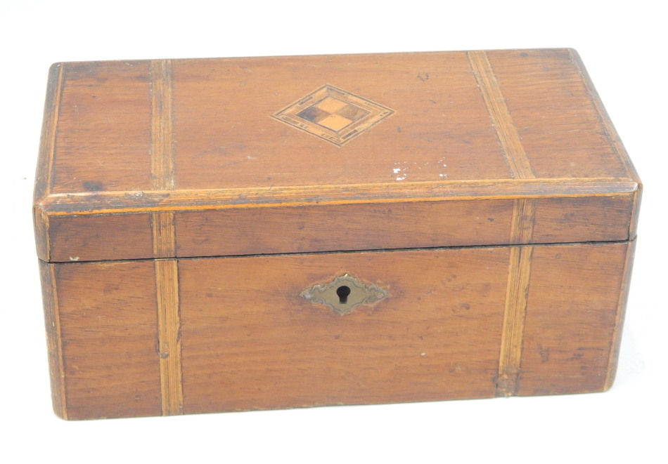 Appraisal: A Victorian walnut and parquetry tea caddy the hinged lid