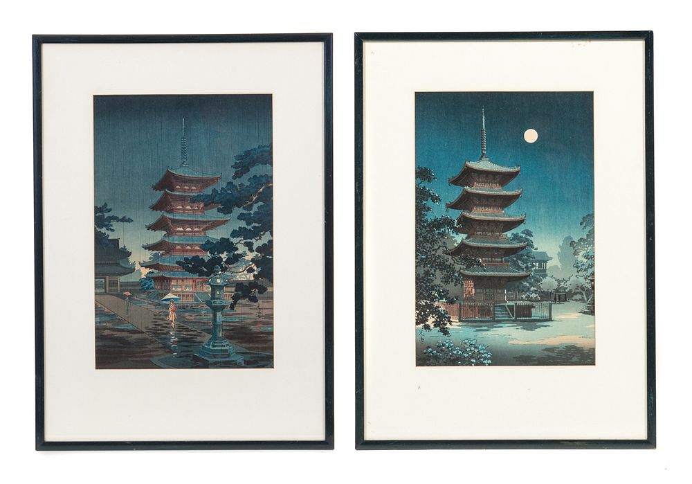 Appraisal: Artist Japanese woodblock Japanese woodblock print of pagoda and figures