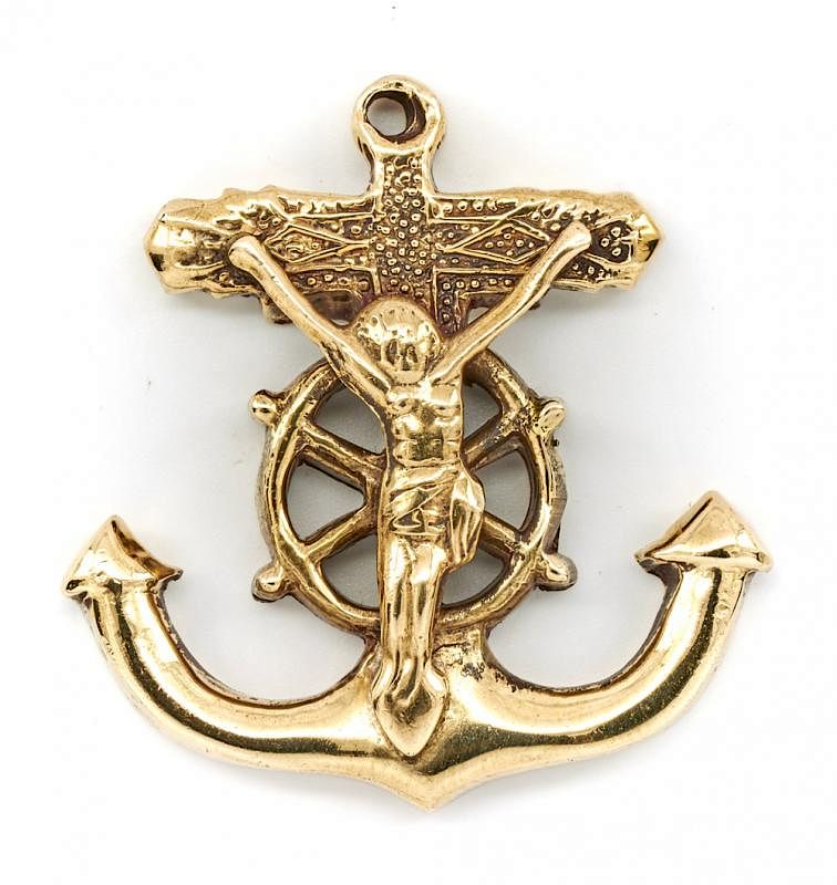 Appraisal: k Yellow gold mariner's anchor cross crucifix pendant k Yellow