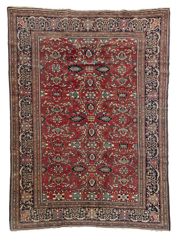 Appraisal: Ferahan Carpet early th century red field with symmetrical geometric