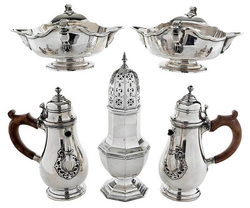 Appraisal: Five Silver Table Items th century two similar sterling coffee