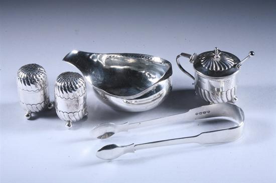 Appraisal: FIVE PIECES ENGLISH SILVER Including a George III pap boat