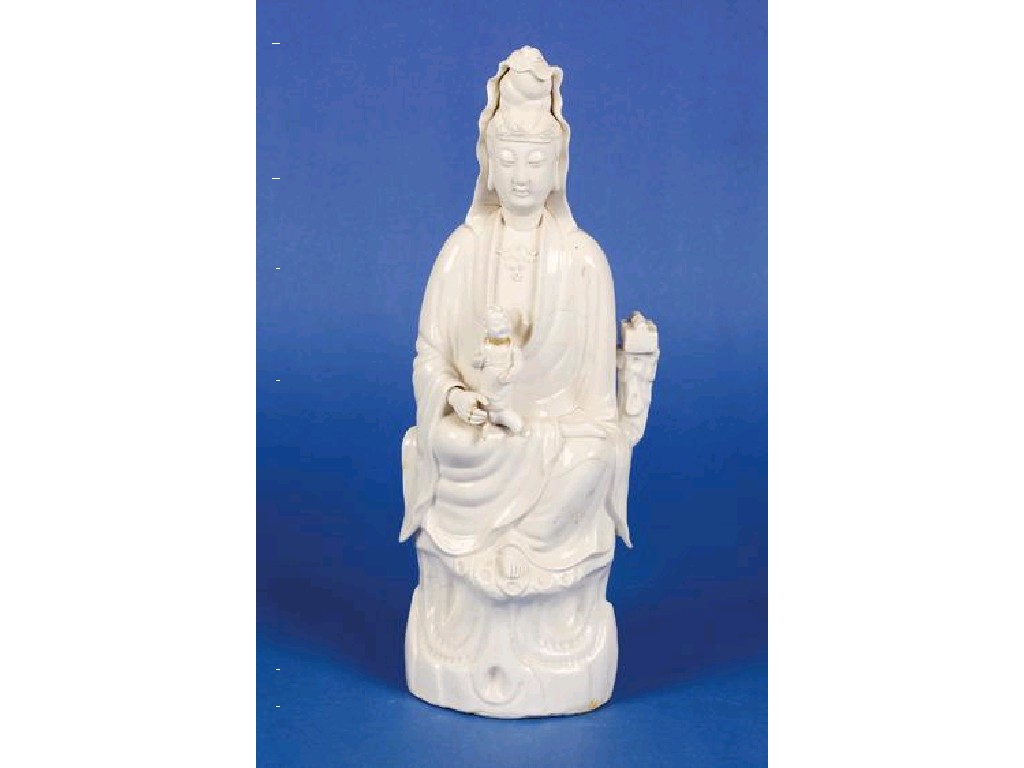 Appraisal: A CHINESE BLANC DE CHINE FIGURE OF GUAN YIN seated