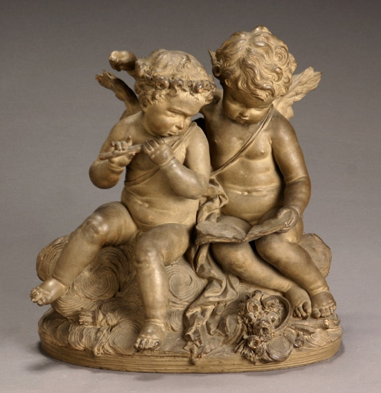 Appraisal: French Terracotta Figural Group of Two Putti Late th Century