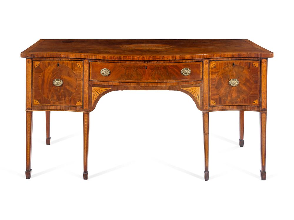 Appraisal: A George III Satinwood Inlaid Figured Mahogany Serpentine-Front Sideboard A