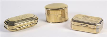 Appraisal: A group of three th century brass tobacco boxes comprising