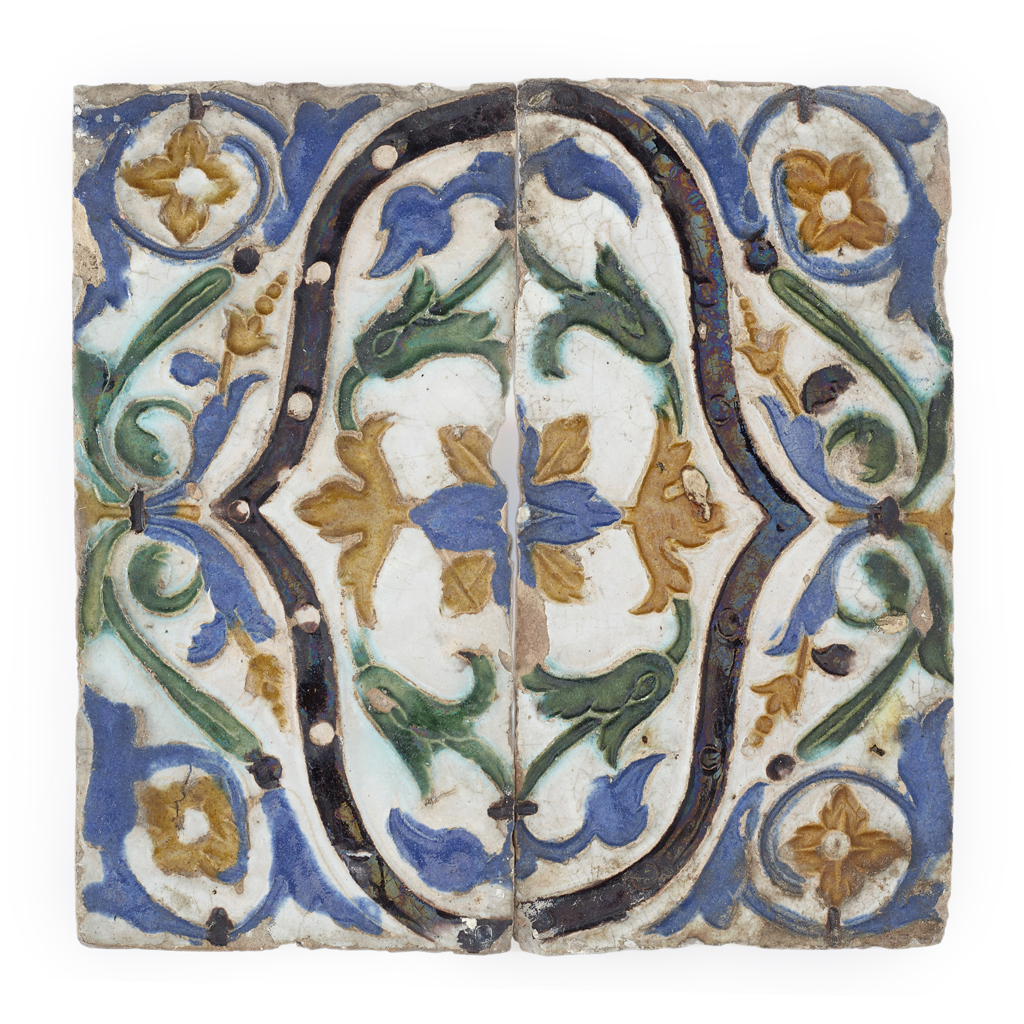 Appraisal: GROUP OF SPANISH GLAZED ARISTA CEILING TILES DE DOS POR