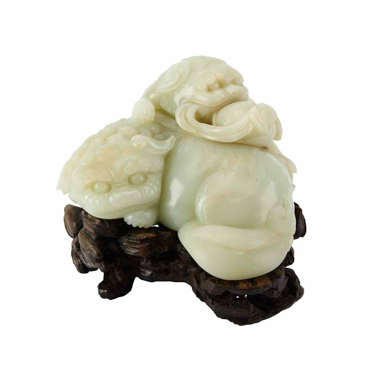 Appraisal: Magnificent White Jade Lion Group th Century The large jade