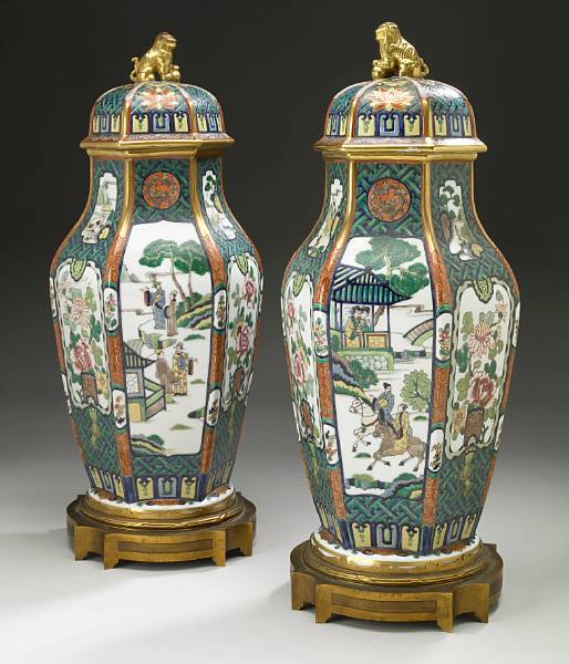 Appraisal: A pair of French gilt bronze mounted chinoiserie decorated porcelain