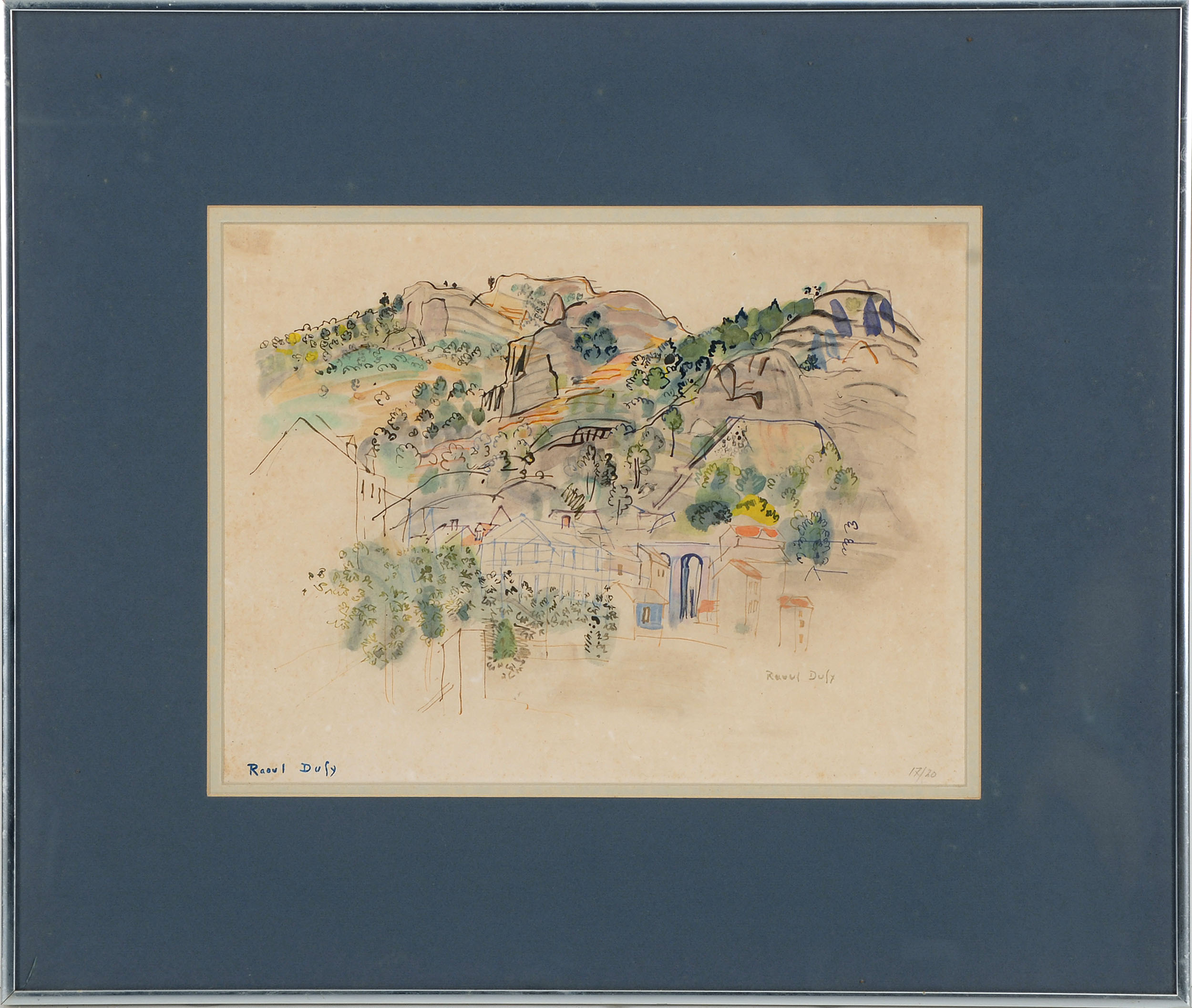 Appraisal: FRAMED LITHOGRAPH RAOUL DUFY French - Depicting a village on