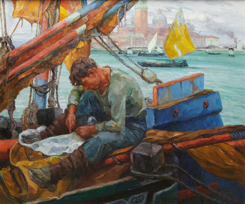 Appraisal: PIERETTO BIANCO BORTOLUZZI Italian - Mending the Sails oil on