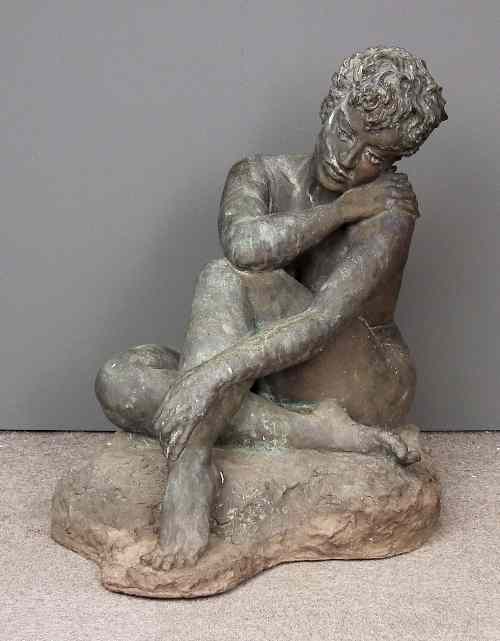 Appraisal: Colin Colahan - - Bronze figure - Seated nude woman