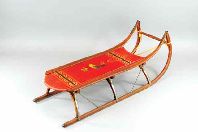 Appraisal: WOOD SLED WITH BIRD MOTIF c all wood sled painted