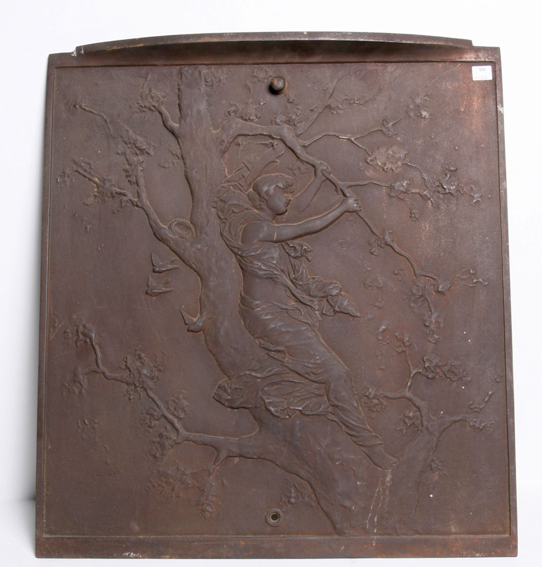 Appraisal: ART NOUVEAU CAST-IRON STOVE PLATE DEPICTING A MYTHOLOGICAL FIGURE IN