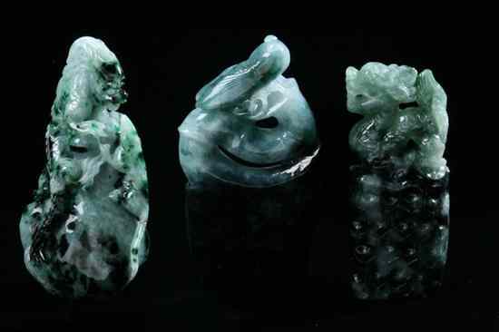 Appraisal: THREE PIECES CHINESE CELADON AND DARK GREEN JADEITE Two seals