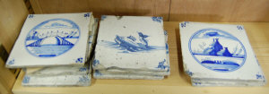 Appraisal: Eight early th century Delft tiles decorated with Neptune boats