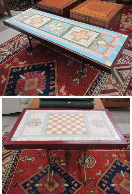 Appraisal: TWO MID-CENTURY CUSTOM CRAFTED TILE-TOP TABLES by John Kecskemethi Kerby