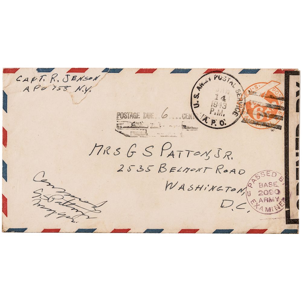 Appraisal: Postmarked Signed GEORGE S PATTON JR Major Gen WWII Airmail