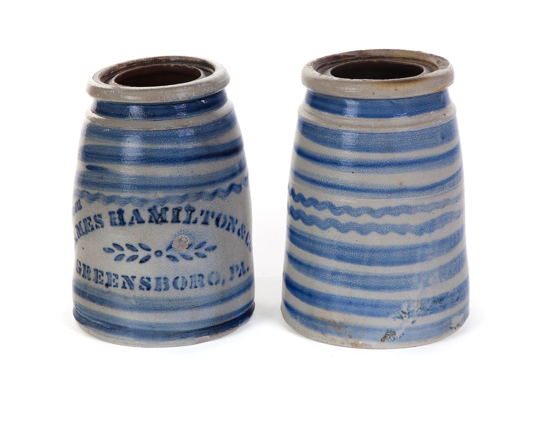 Appraisal: TWO AMERICAN STONEWARE CANNING JARS Second half- th century Cobalt