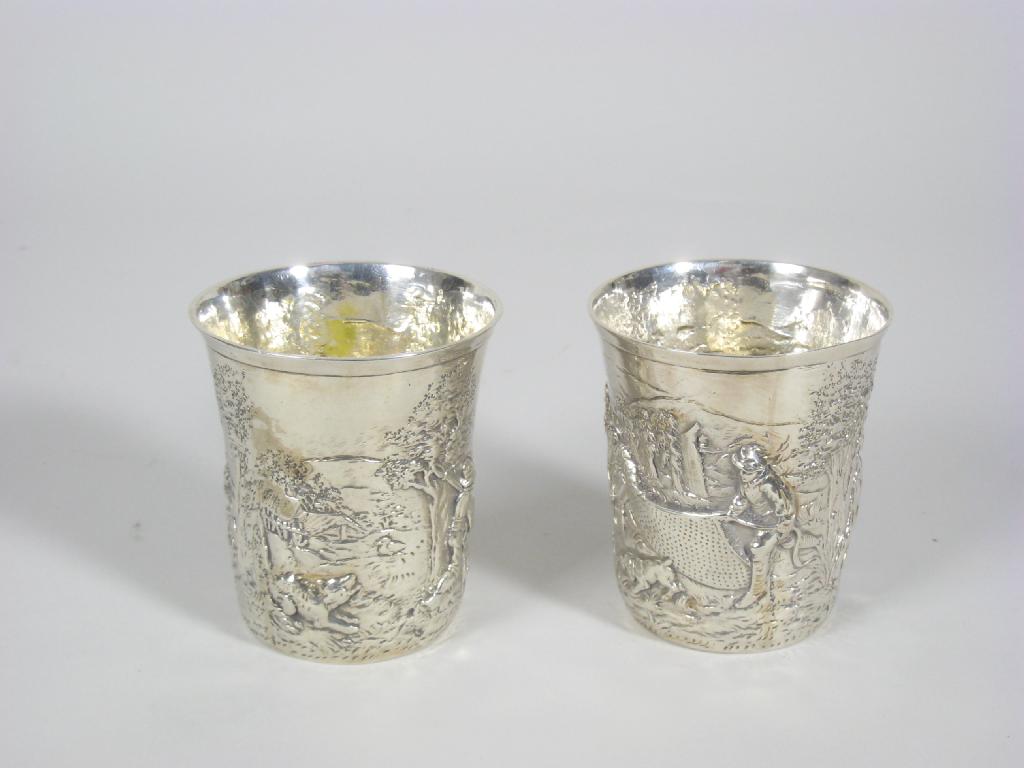 Appraisal: Pair of Continental cast silver Beakers embossed th Century style