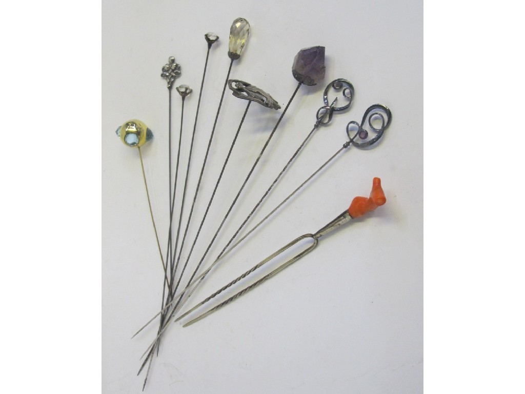 Appraisal: Lot comprising ten assorted hat pins including one by Charles