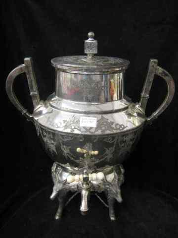 Appraisal: Victorian Silverplate Hot Water Urn stag decor ''