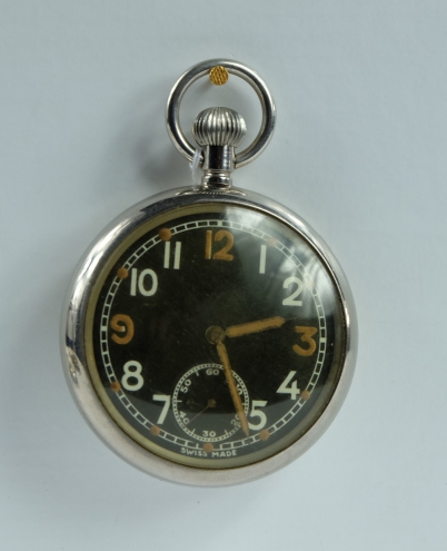 Appraisal: Military pocket watch with black dial marked to the back