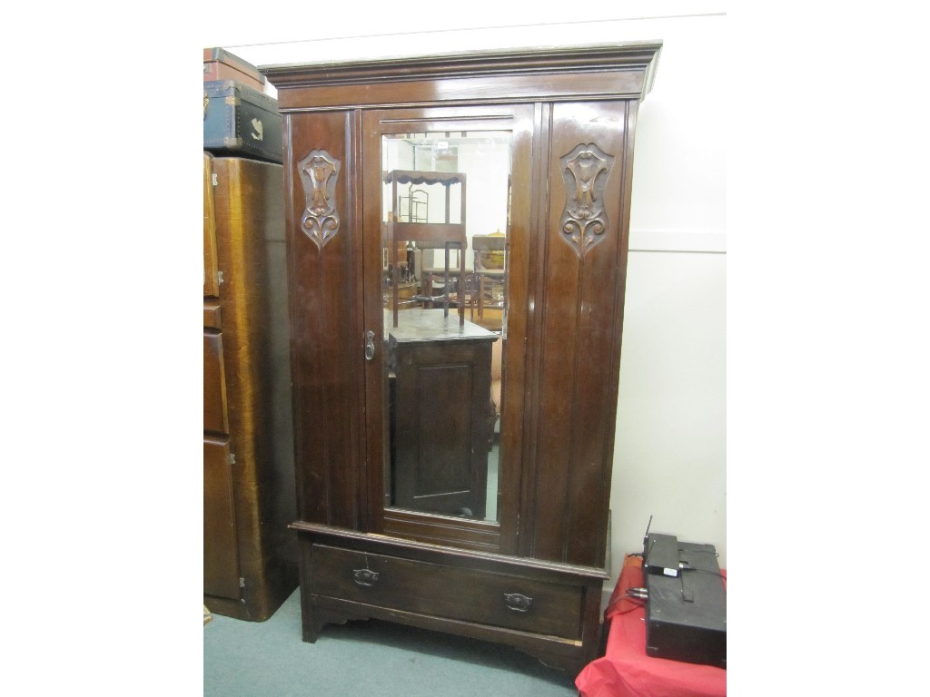 Appraisal: Oak kitchen cabinet mahogany mirror door wardrobe oak two over