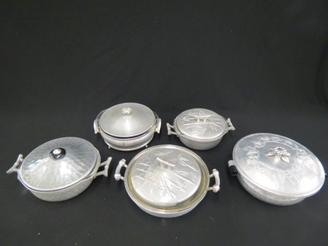 Appraisal: Vintage Aluminium Covered Dishes glass inserts