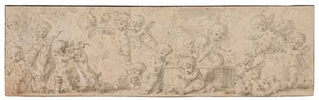 Appraisal: FRENCH SCHOOL th-century Bacchanale with Putti Pen and ink and