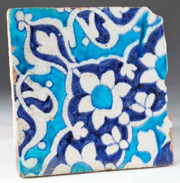 Appraisal: Sindh Glazed Tile th centurysquare form with stylized floral design