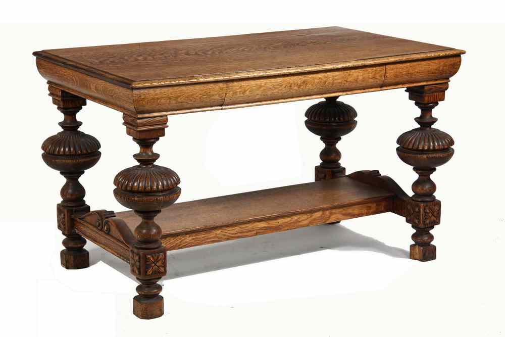 Appraisal: GOLDEN OAK LIBRARY TABLE - Quarter Sawn Golden Oak Library