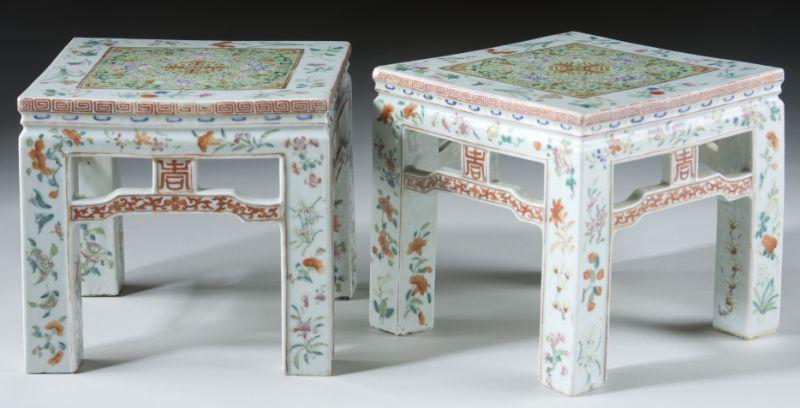 Appraisal: Pair of Famille Rose Garden Seats th century unusual square