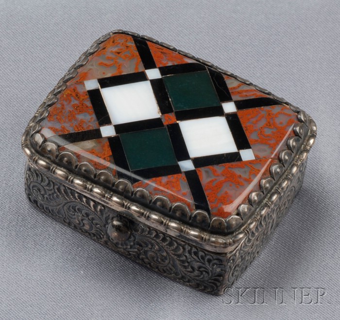 Appraisal: Victorian Silver and Scottish Agate Box the lid set with