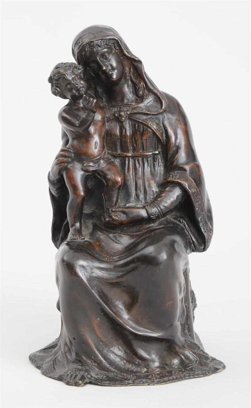 Appraisal: FRANCO FLEMISH BRONZE GROUP THE MADONNA AND CHILD She seated