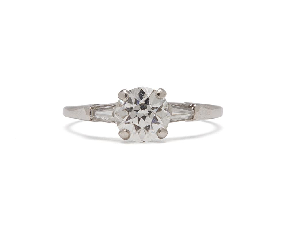 Appraisal: Platinum and Diamond Ring centering an old European-cut diamond weighing