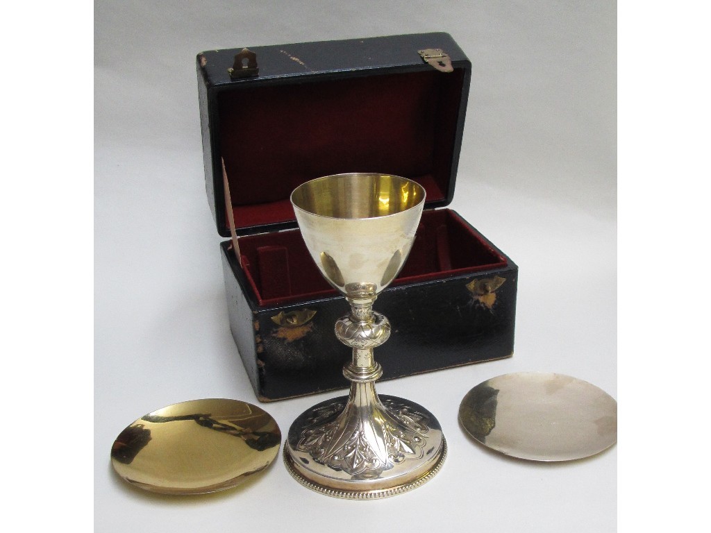 Appraisal: A French silver gilt communion chalice the conical bowl on