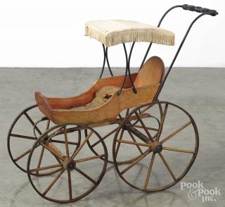 Appraisal: Victorian child's stenciled wood doll pram late th c ''