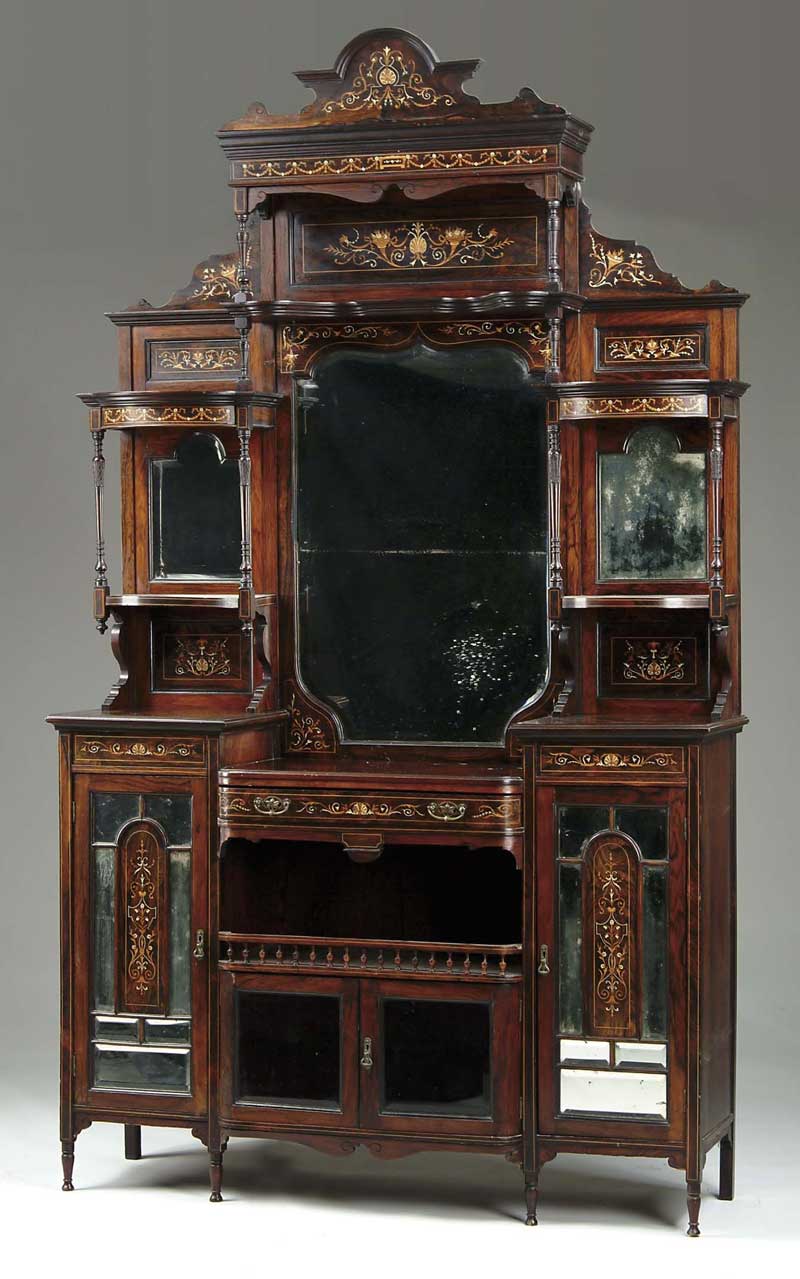 Appraisal: OUTSTANDING INLAID ROSEWOOD MIRROR BACK ETAGERE Top section having a