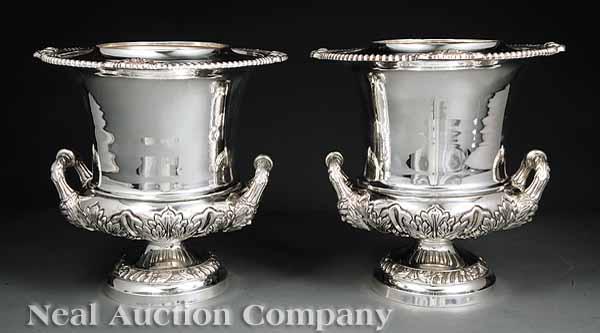 Appraisal: A Pair of Regency-Style Silverplate Wine Coolers marked Royal Castle