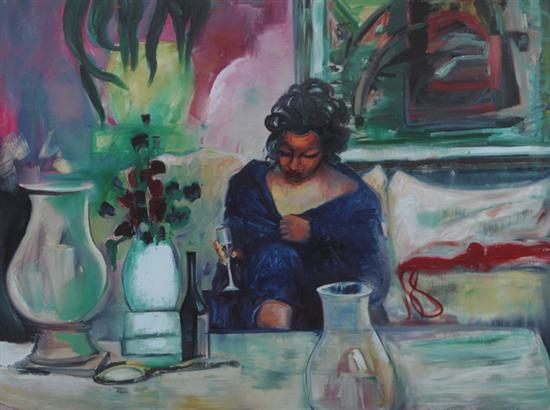 Appraisal: WILLIAM TOLLIVER American b WOMAN WITH WINE GLASS signed titled