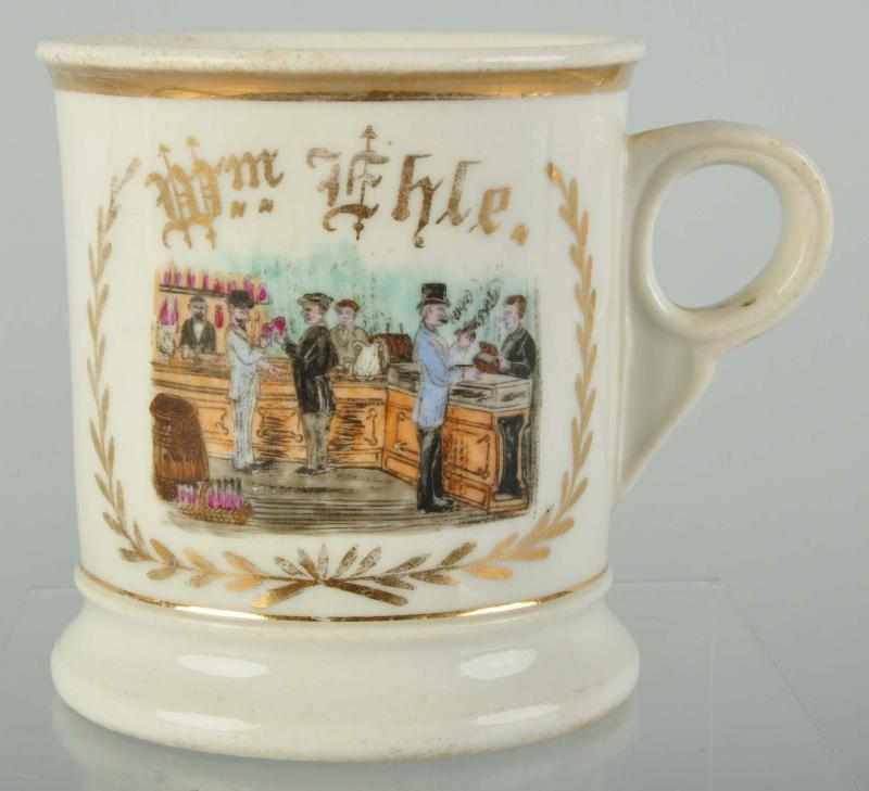 Appraisal: Bartender Serving Wine Bar Scene Shaving Mug Description Gilt name