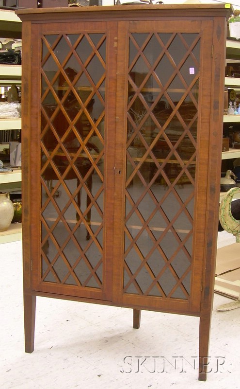 Appraisal: Federal-style Inlaid Mahogany and Mahogany Veneer Two-Door Corner Cabinet the