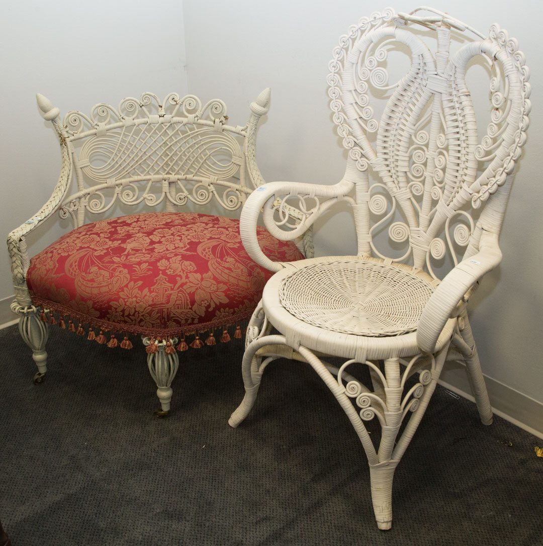 Appraisal: Two Victorian style painted wicker chairs