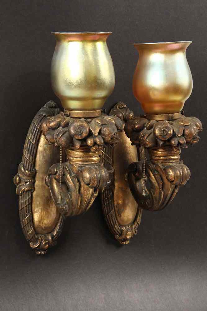 Appraisal: PAIR ART NOUVEAU SCONCES - Copper Foil over Plaster Sconces