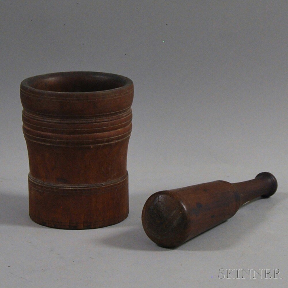 Appraisal: Turned Lignum Vitae Mortar and Pestle th century pestle lg